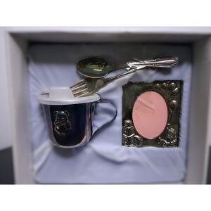 Elegance Silver Silver-Plated Baby Gift Set Teddy Sippy Cup, Frame, Fork Spoon